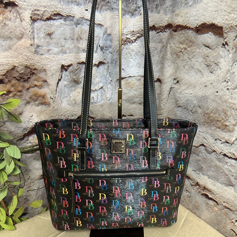 Dooney & Bourke Black Multicolor Logo Tote